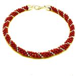El Coral Collana Corallo Rosso 3,5mm. Tessito Chiusura e Pallini Argentati 45cm. Peso 44gr.