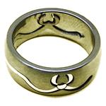 El Coral Ring Steel with Waves Decoration and Gold Point, 8mm Width