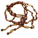 El Coral Necklace Brown Pearls with Burgundy Organza, 240cm Length
