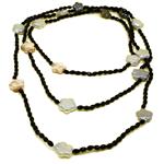 El Coral Necklace Multicoloured Flower Shape Pearls and Black Agate, 120cm Length