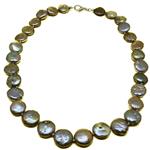 El Coral Necklace Round Flat Pearls in Dark Mauve/Golden Colour 13mm