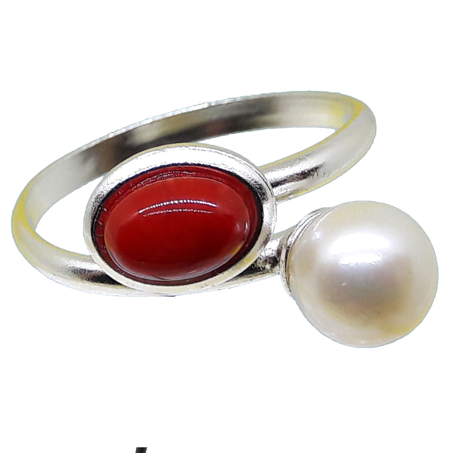 Anello in Corallo Rosso e Perla modello serpentina