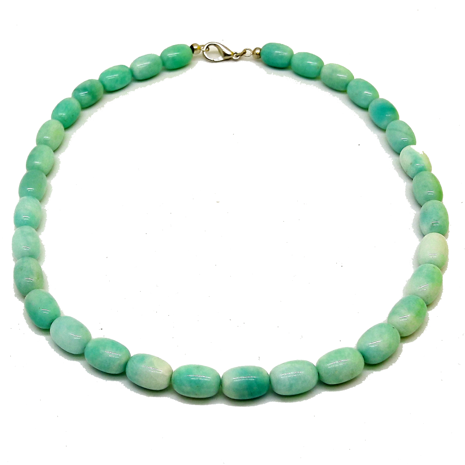 Collar Amazzonita en forma de bariles y zamak