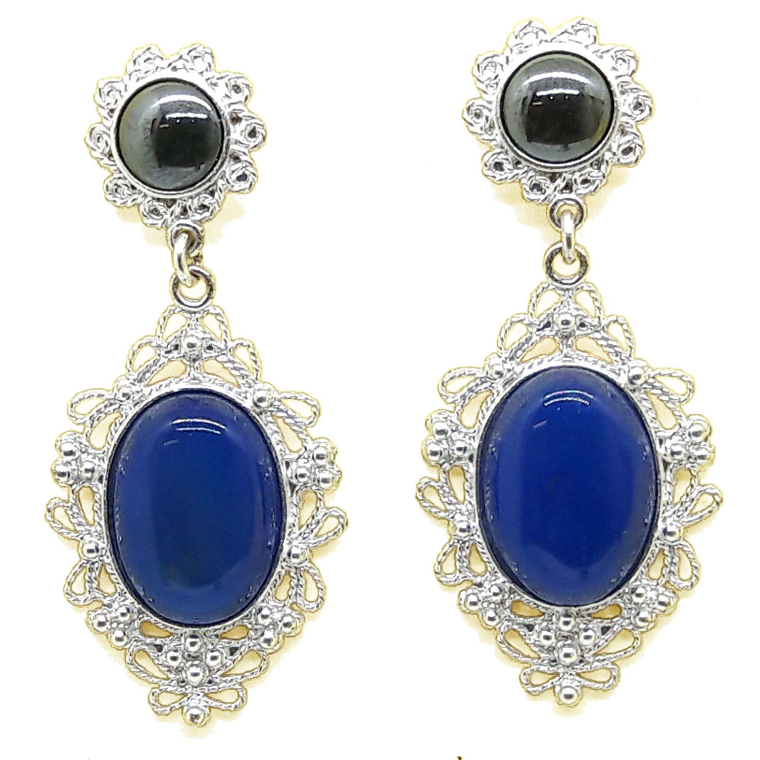 Orecchini in filigrana d'argento con agata ed ematite